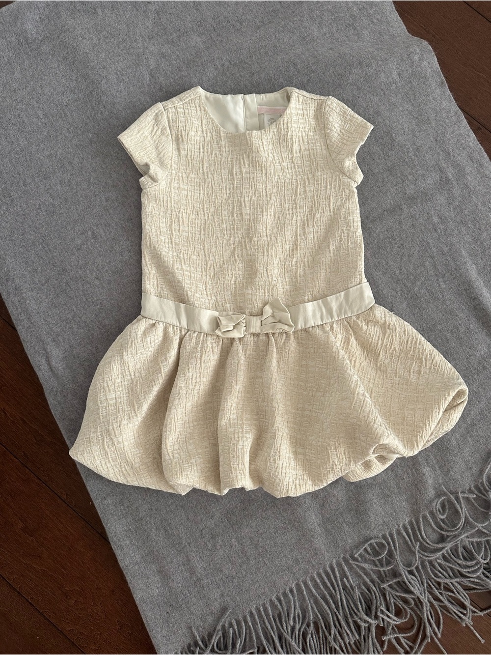 Janie and Jack 3T Cream Textured Bubble Dress with Bow Waist